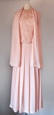VTG Sz 8 Cach Pink Evening Set 3 Piece Pleated Skirt Embellished Top Scarf Set
