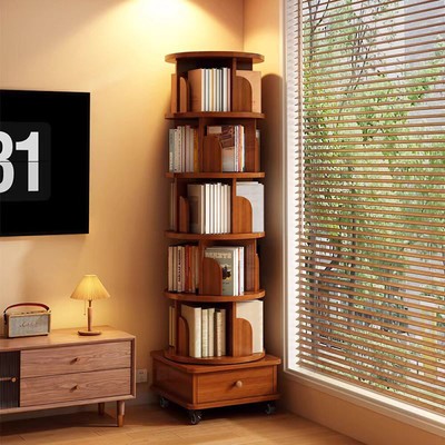 Rotating Bookshelf, 360 Display Corner Bookshelf for Small Space, 4 Tier Floo