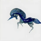 Vintage Murano Style Blown Glass Unicorn Cobalt Blue White Made In Mexico