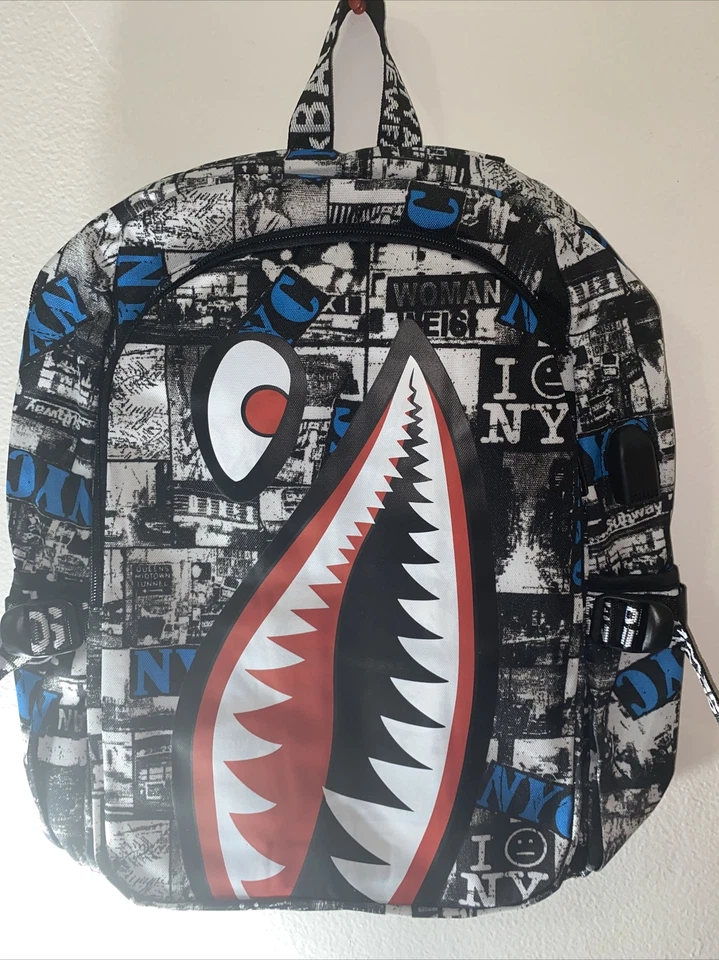 Shark Graffiti Backpack with USB Cable for Boys 12-18 Year Full Zize For Boys - Image 2 of 4