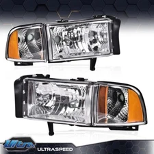 Fit For 94-02 Dodge Ram 1500 2500 3500 Amber Corner Chrome Headlights Assembly