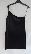 Miss Selfridge Petites black velvet one shoulder party / evening Dress Size 12 P