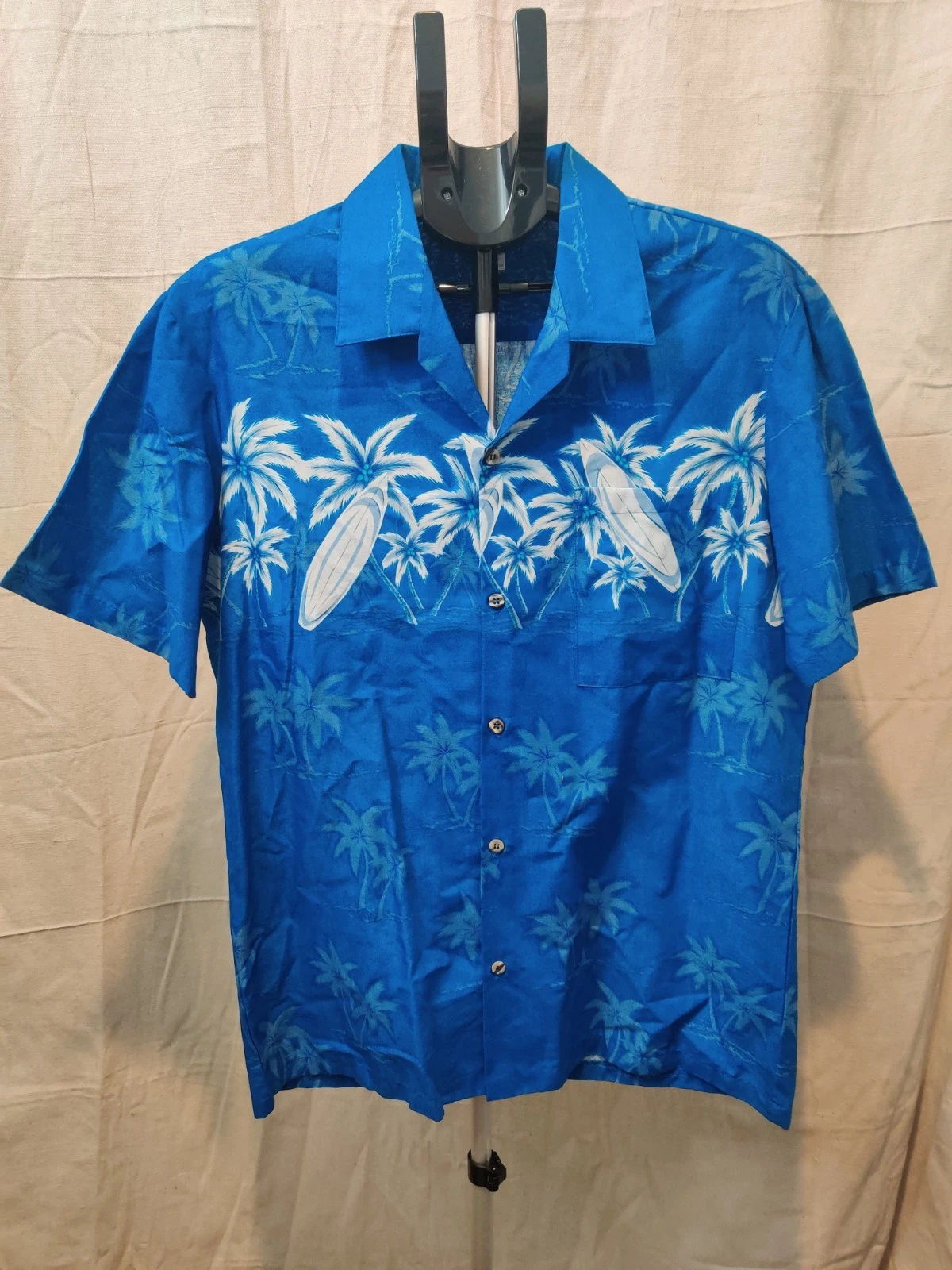 Vintage Hawaiian Blues Shirt Men's Size Medium Button Up Hawaiian Palm Tree