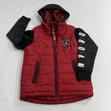 Jordan Logo Hooded Puffer Vest/Jacket Youth Size M 5-6 Yrs Red Black