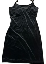 GB Women's Size Large Spaghetti Strap Plain Black Velvet Slip Zip Dress