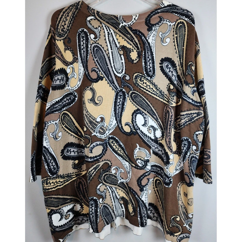 Cárdigan Hampshire Studio para mujer 3X marrón estampado cachemir botón delantero vibraciones de otoño Foto 2 de 4