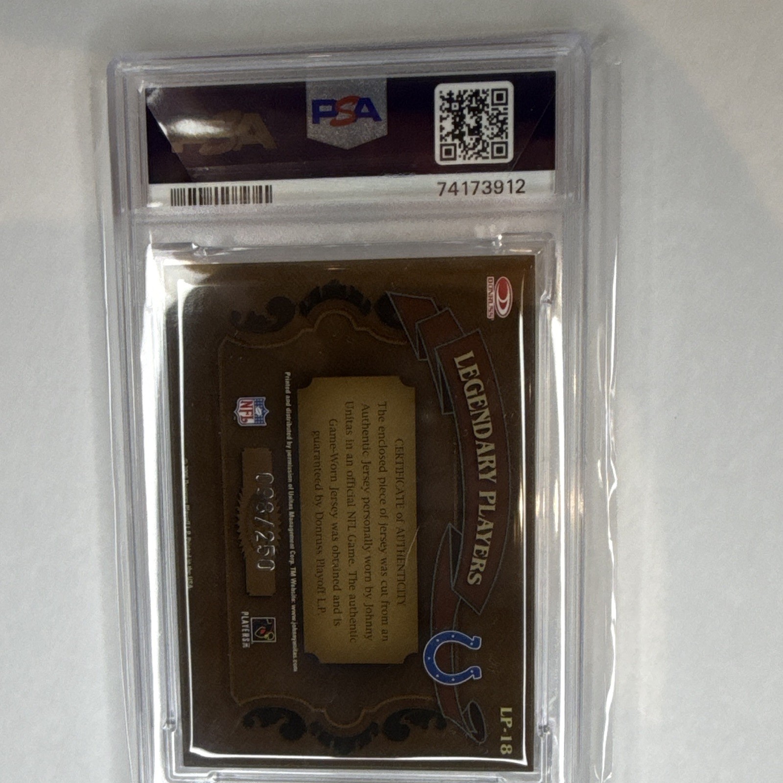 Donruss 2006 Classics LP Jersey MEM Johnny Unitas LP-18 /250 PSA 8 view 2