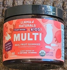 Llama Naturals Real Fruit Gummy Vitamins for Kids, No Added Sugar 90 