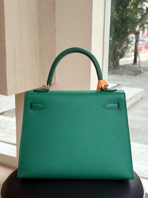HERMES Kelly 25 Shoulder Handbag C Sellier Epsom leather Vert