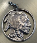 1937 US Buffalo Nickel 5 Cents Coin Cutout Made Into A Pendant Indian Side