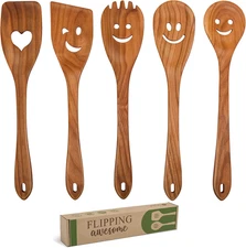 MFC 5-Piece Wooden Cooking Spoons - Kitchen Set from Natural Cherry Wood - Woode