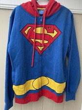 Superman Pullover Hoodie Sweatshirt Men DC Comics Full Zip Up Sz S Blue