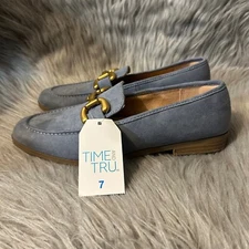 Time And Tru Buckle Loafer Womens Size 7 Blue Slip On Shoes Loafers Flats