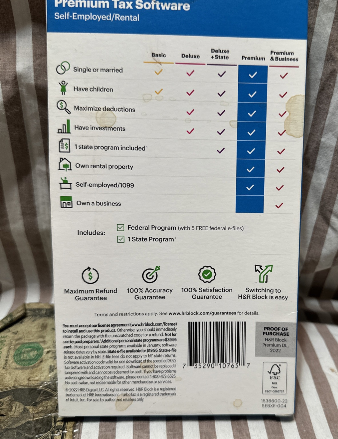 SEALED 2022 H&R BLOCK PREMIUM SELF EMP RENTAL FED STATE WIN MAC Turbotax HR USA