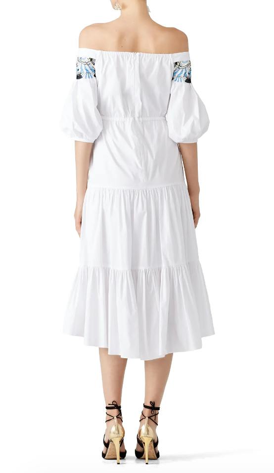 peter pilotto off the shoulder dress Peter Pilotto Floral Off-the-shoulder Cotton-blend Dress White Multi 8