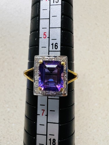 Natürlicher Diamant Amethyst 0,25 14kt massiv Gelbgold Ringgröße 6 # NEU - Bild 15 von 17
