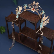 Chinese Hanfu Hair Crown Traditional Vintage Alloy Tassel Bride Hairpin Crown