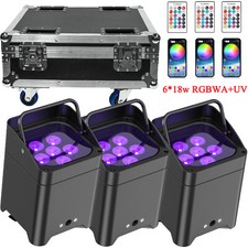 6PCS 6x18W Wireless Par Light Battery Powered RGBWA UV 6 LED Uplight w/Case