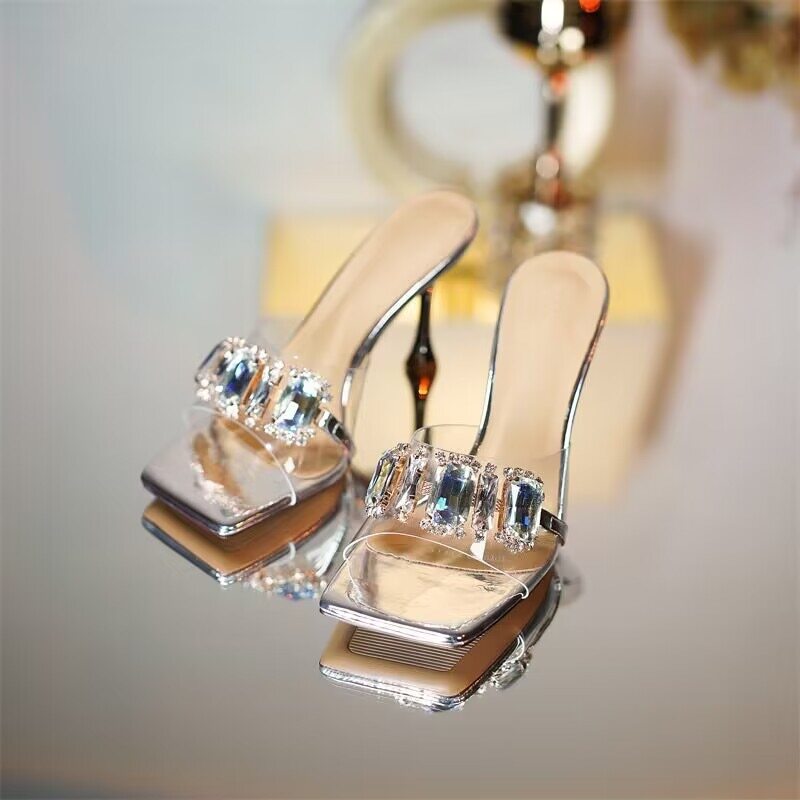 PANTOFOLA D’ORO Sandali donna estivi moda strass trasparenti tacco alto ciabatte decolte