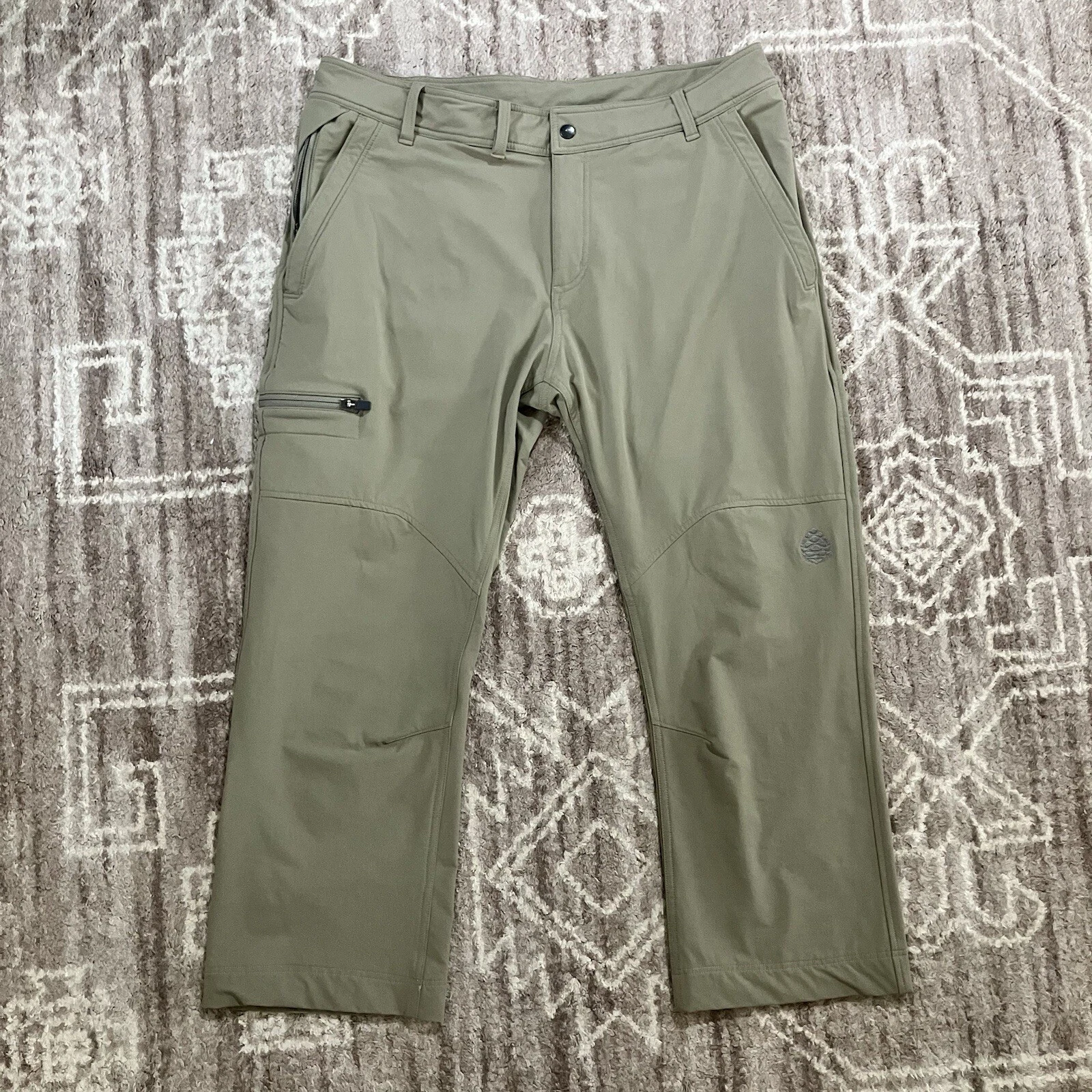 Stio Mens 36 X 25 Softshell Pants Cold Weather Hiking Stretch Nylon Beige Khaki