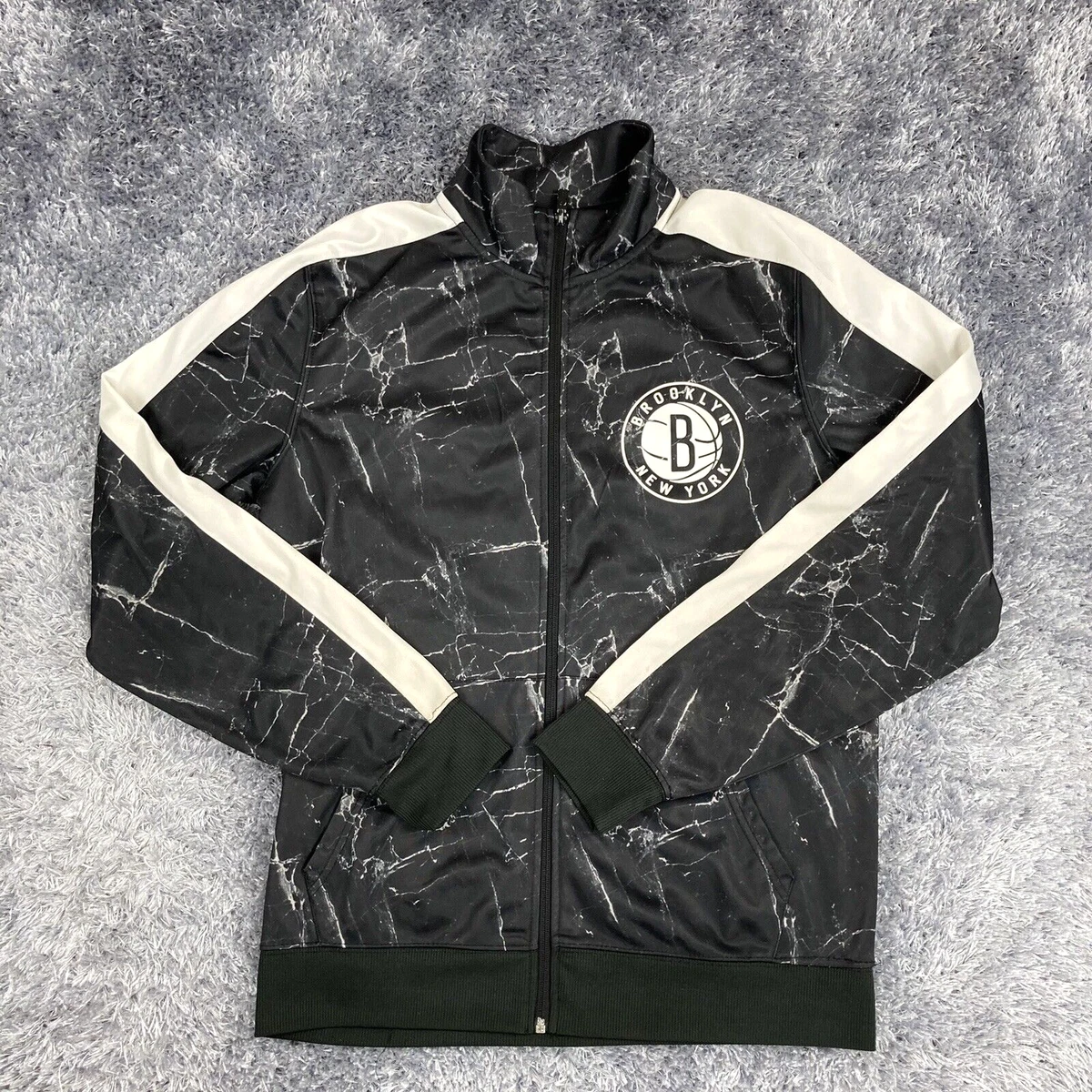 Brooklyn Nets Jacket Mens Medium Black Full Zip Up Track Warm Up Unk NBA Adult