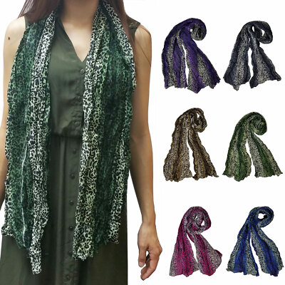 2 PCS Pleated Scarves for Women Girls Leopard Fashionsolid  Assorted Color