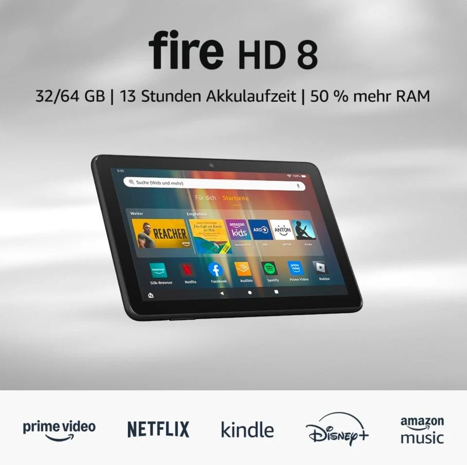 Amazon Fire HD 8 WLAN Tablet | 10. Generation | 2GB RAM Version | 32GB | Schwarz