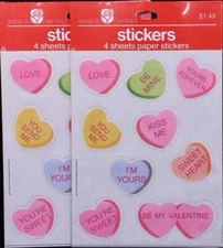 Two (2) American Greetings Valentines 4 Sheet Sticker Packages Made in U.S.A.