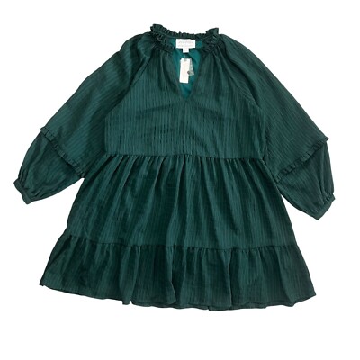 Anthropologie Mare Mare Anne Tiered Tunic Dress Green L Cottagecore Boho Peasant