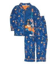 Space Jam Boys Blue Flannel Bugs Bunny Pajamas Shirt Sleep Pants Set