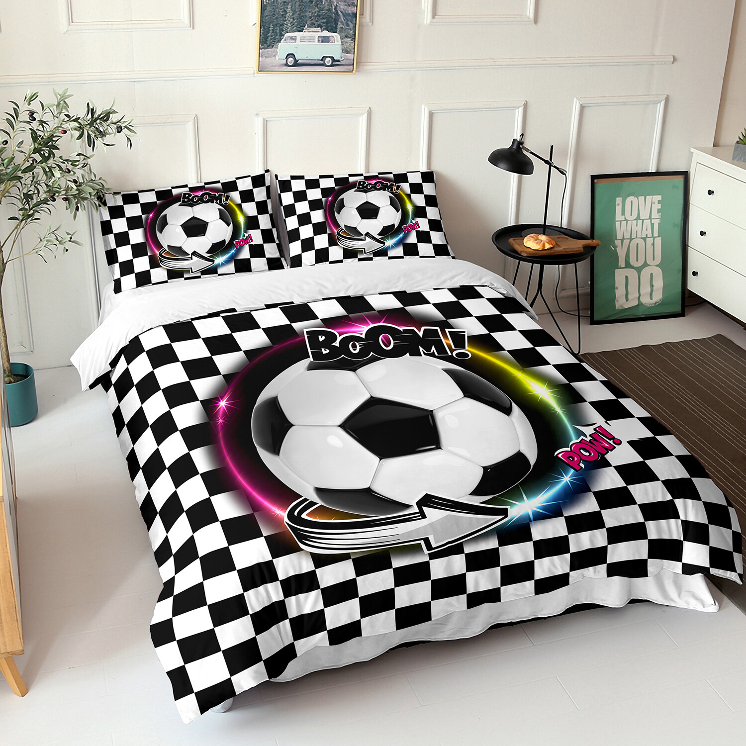 Geometric Checked Football Soccer Ball Hexagon Duvet Doona Quilt Cover