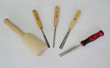 SET KIT DI 5 UTENSILI PER SCULTURA: UN MAZZUOLO + 3 SGORBIE + 1 SCALPELLO STUBAI