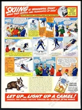 1939 Mount Washington NH ski area school art Camel cigarettes vintage print ad
