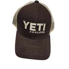 Yeti Coolers Brown & Tan Trucker Hat Adjustable Snapback Mesh Back Cotton Blend