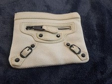 Balenciaga Classic Off White Small Zipper Canvas  Leather Pouch Coin Purse