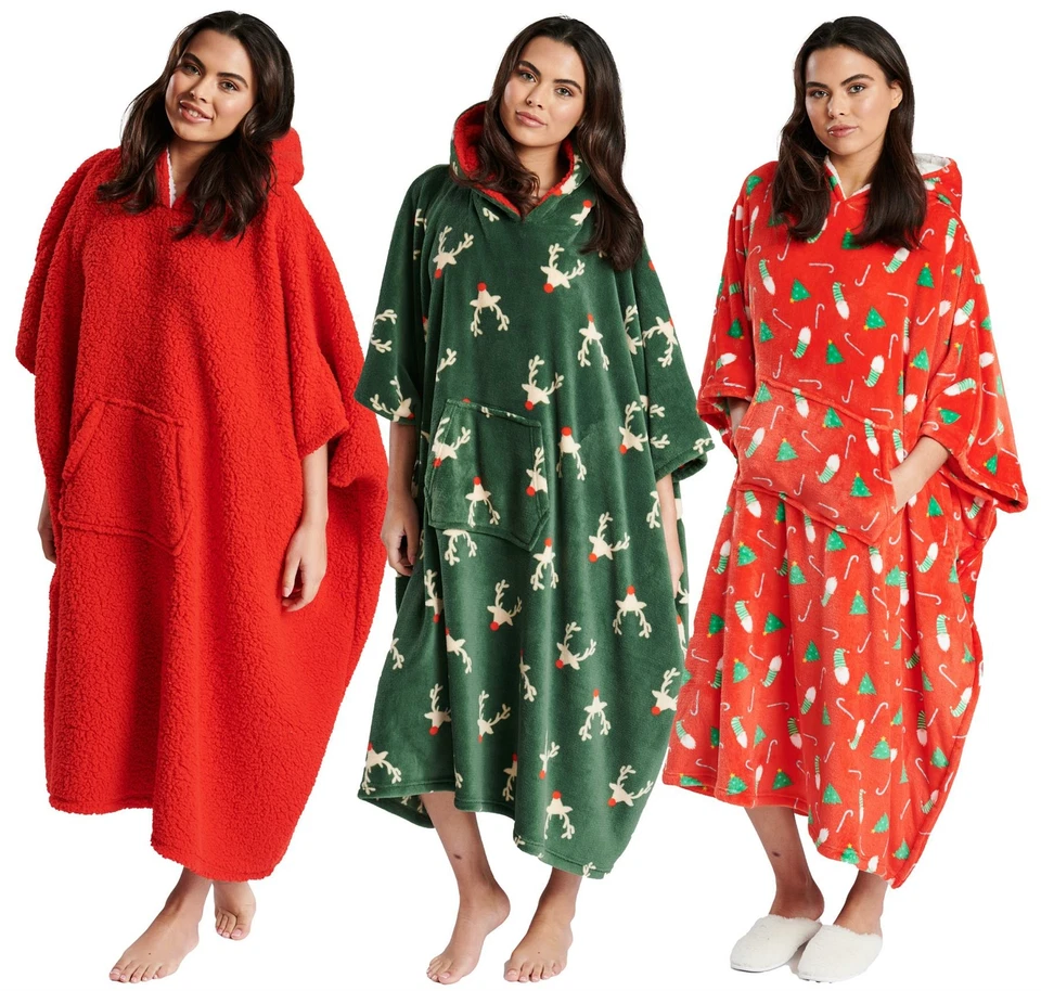 UNDERCOVER Oversized Hooded Blanket Fleece Christmas Long Hoodie Lounge Poncho Kaftan