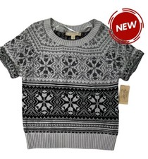 Nine West Vintage America Jeans Women Size XS Gray Knit Short Sleeve Top 37-755