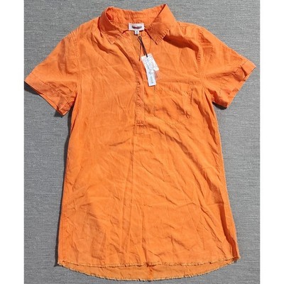 Day + Moon Orange Tencel Shirt Dress Short Sleeve Size M