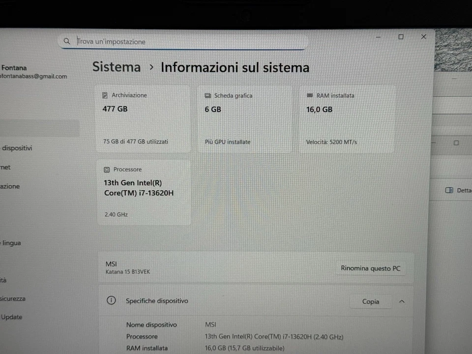MSI Katana 15 B13VEK i7 16GB 512GB RTX 4050 Gaming Laptop Windows 11 - Immagine 4 di 4