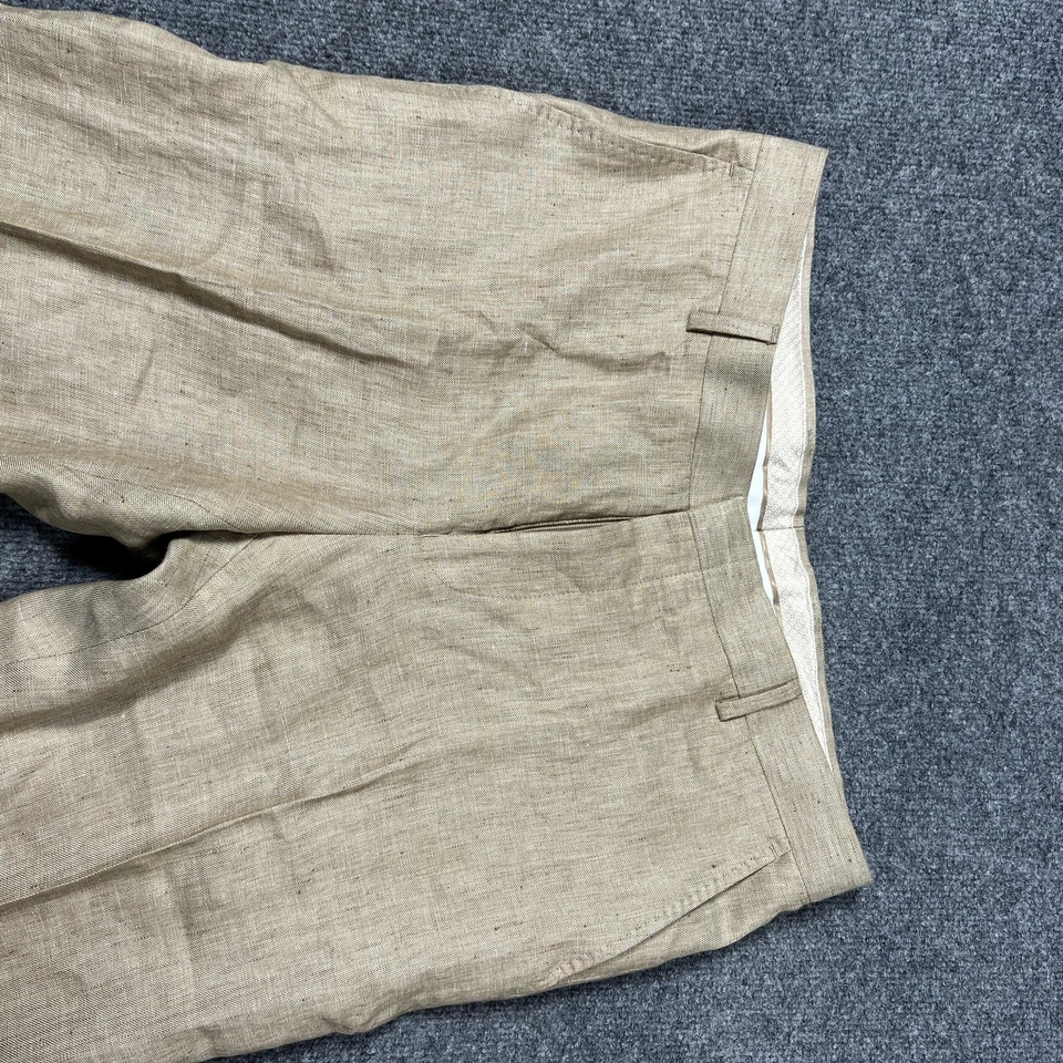 Baird McNutt Murano Zac Pants Mens 34x32 Beige Linen Classic Fit Dress Trousers - Image 3 of 4