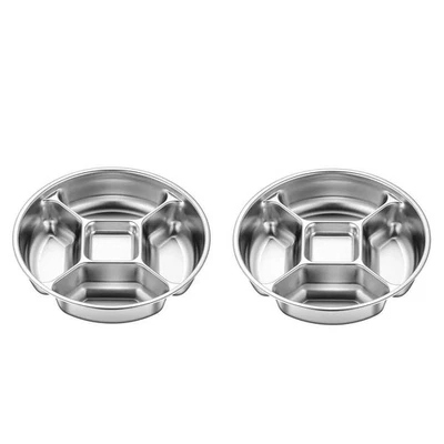 2pcs Stainless Steel Divided Plate 22.5cm 5 Compartment for Snack Salad Prep - Image 1 of 4