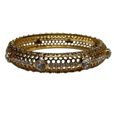 HSN Iman Global Chic Vintage Glamour Crystal & Yellow Gold GP Mesh 8-7/8'' Bangle