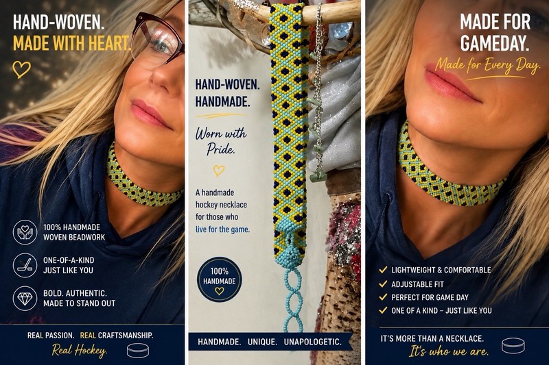 Real Handmade Beaded Necklace Blue Yellow Adjustable Chain