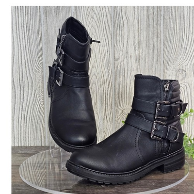 #ad #ad GBG Los Angeles Black Moto Ankle Combat Boots Buckle Strap Zip Women#x27;s 7M Grunge $36.31