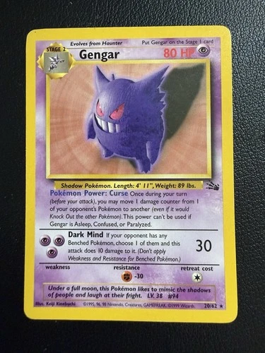 Gengar 20/62 Fossil Set 1999 Vintage Pokemon Card WOTC Unlimited Rare NM/LP