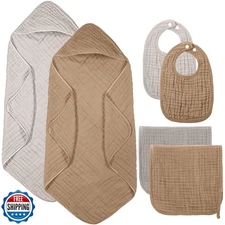 Hahafelt 6 Pcs Baby Hooded Towels Washcloths and Bibs Set Muslin Cotton Soft 