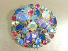 VERIFIED JULIANA D&E BLUE STIPPLED EASTER EGG COLORFUL RHINESTONE LARGE  BROOCH