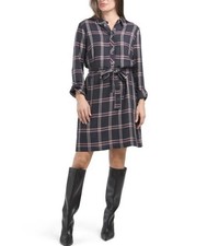 NWT TOMMY HILFIGER Designer Navy Blue Plaid Belted Shirt Dress Career SIZE 6 $99