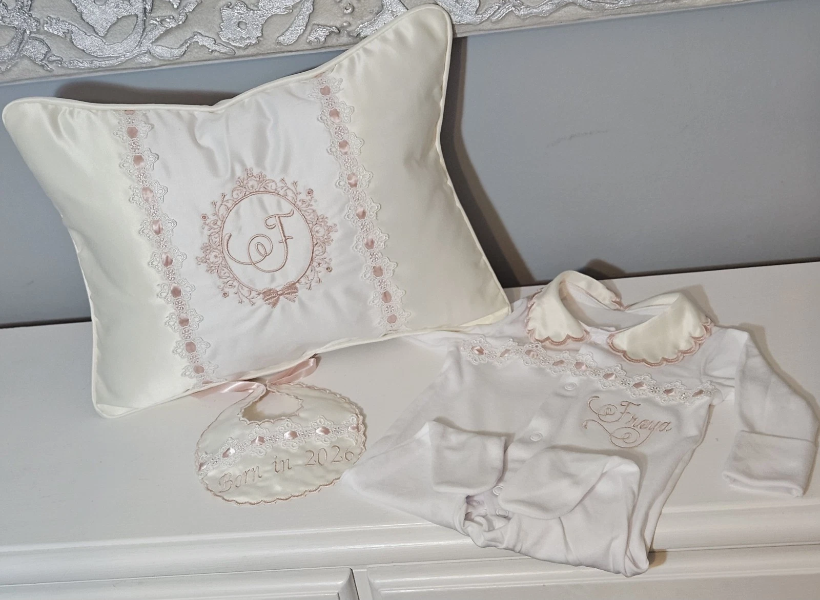 Personalised Hospital Set Cushion Babygrow and Bib Baby Girl Gift
Opens in a new window or tab