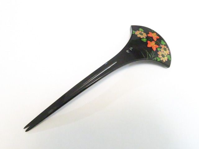 [Excellent] Japanese Kanzashi Hair Pin Black Resin Artist Made Kimono 17cm